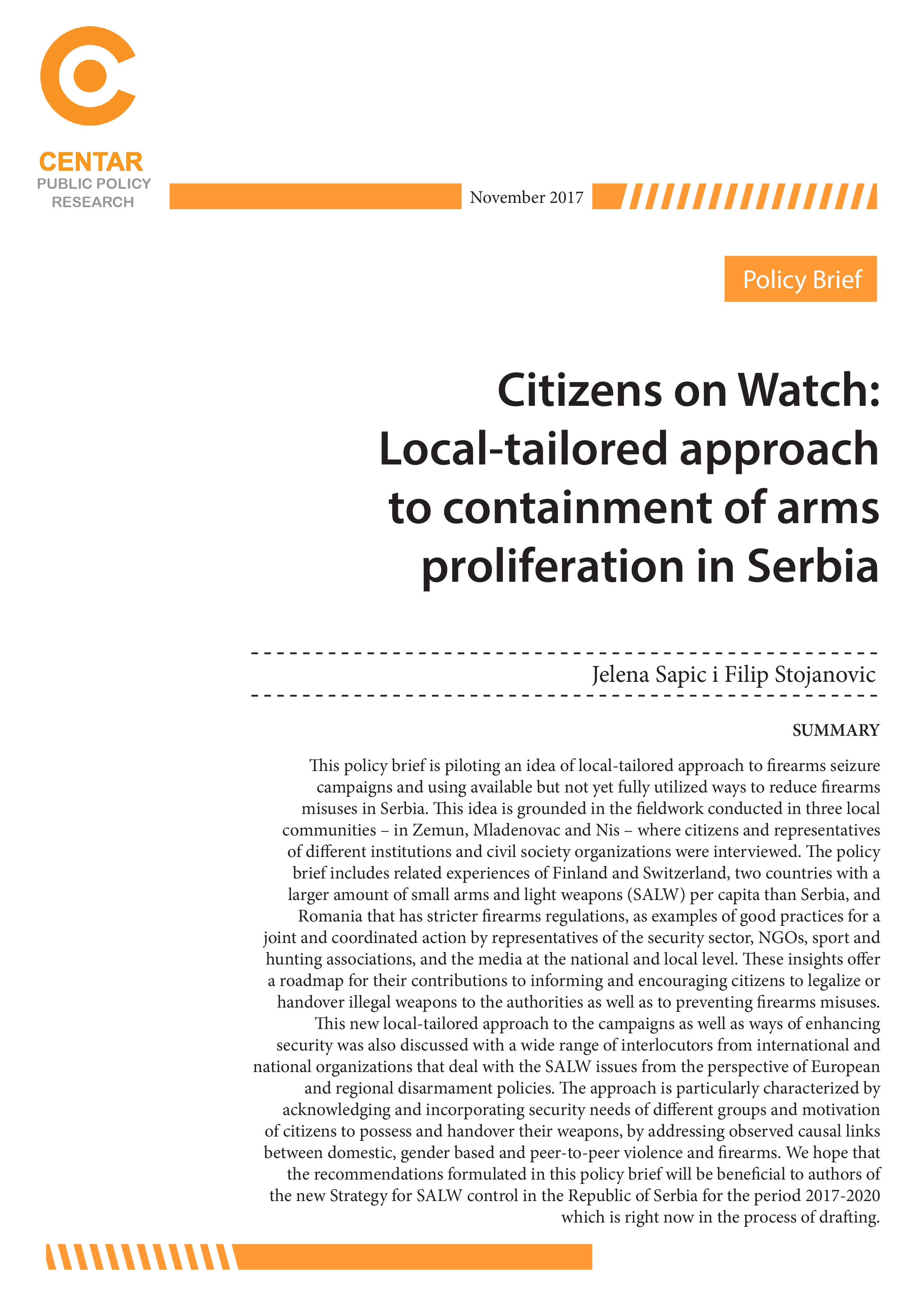 Citizens on Watch: Local tailored approach to containment of arms proliferation in Serbia